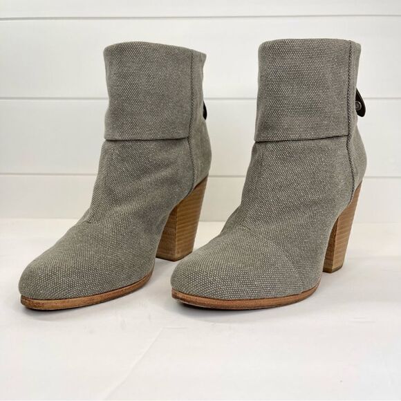 Rag & Bone Newbury Italian Canvas Stonewall Ankle Boot 7.5 Chunky Stacked Heel - Picture 5 of 16